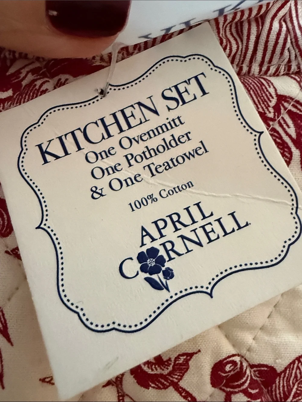 NWT April Cornell Holly Toile Botanical Grand Garden Cottage Kitchen Linen Set
